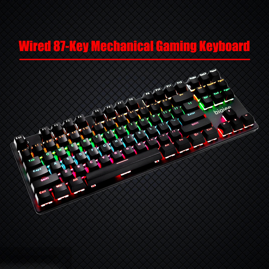 Wired 87-Key Mechanical Gaming Keyboard Rainbow Backlit Keyboard For Windows PC Laptop for Game and Office Zpaxo