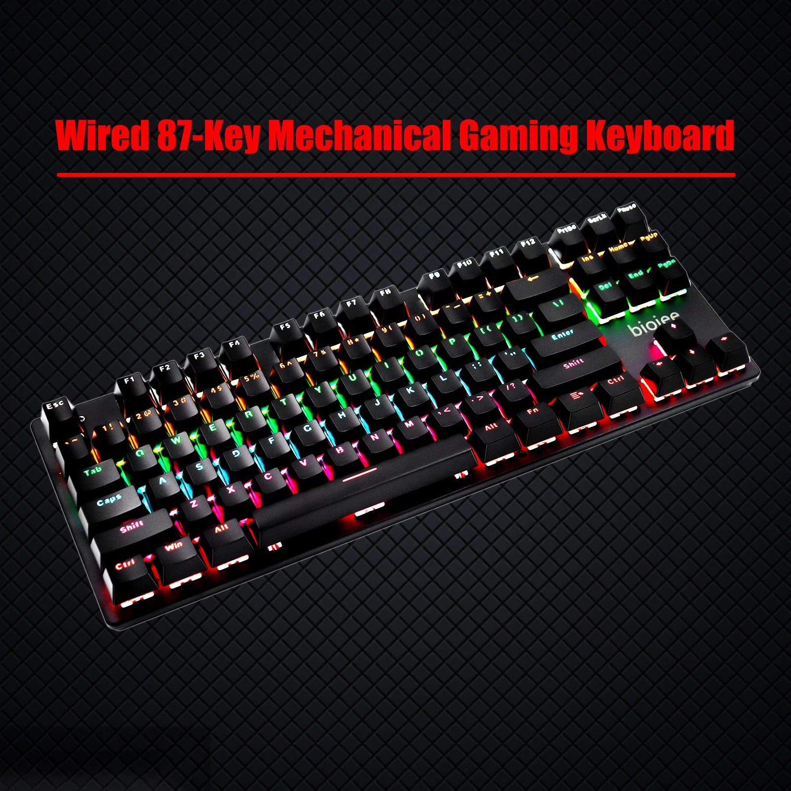 Wired 87-Key Mechanical Gaming Keyboard Rainbow Backlit Keyboard For Windows PC Laptop for Game and Office Zpaxo