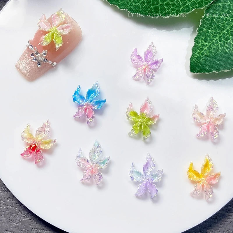 Mixed 3D Resin Gradient Colorful Transparent Luminous Lily Nail Art Decoration Bizarre Style Flower Nail Charms for Manicure DIY Zpaxo