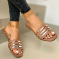 Women Slippers 2025 Metal Striped Summer Flat Shoes Fashion Slip