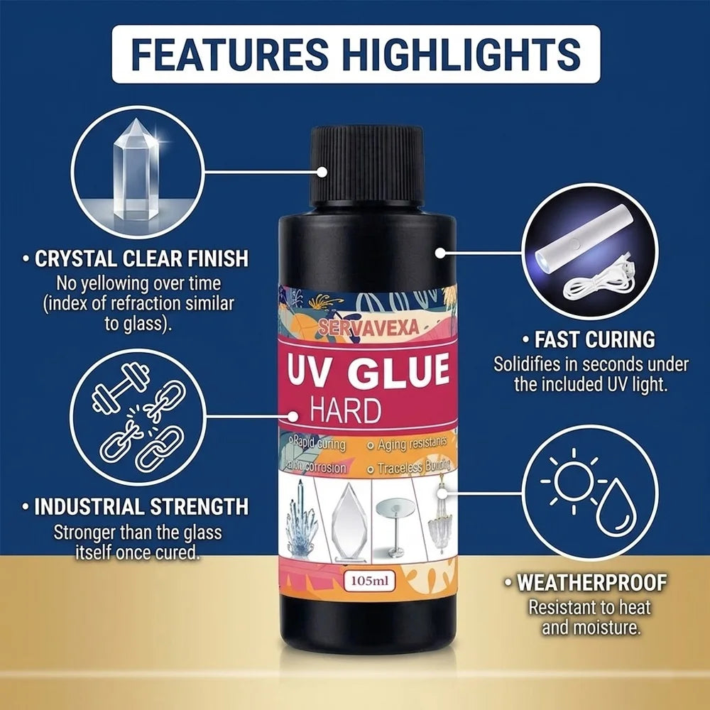 30/50/105ml SERVAVEXA UV Glue Hard Kit Rapid Curing Transparent Adhesive with USB UV Lamp for Glass Crystal Jewelry Craft DIY Zpaxo