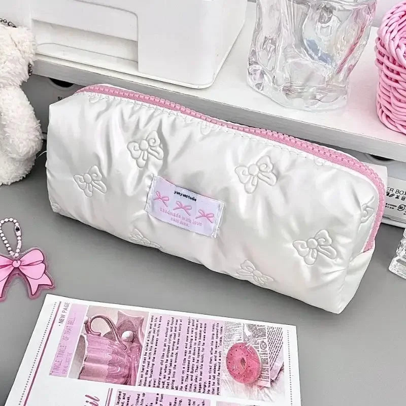 Creative Pink Bow Pencil Case Large Capacity Storage Bags