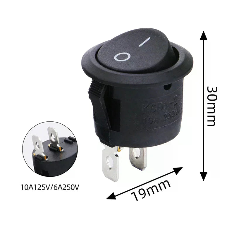 20-Pack Mini Round Black Rocker Switch On/Off 2-Pin 3A 250V