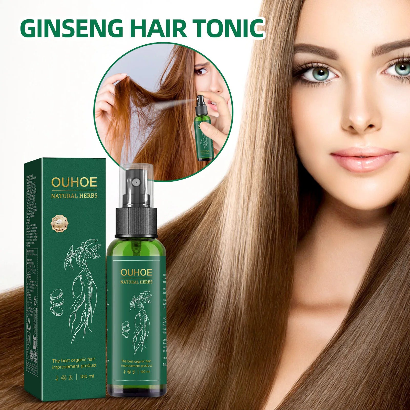 Ouhoe Ginseng Hair Growth Serum 100ml Nourish Scalp Bioactive Formula Promote Hair Regrowth Reduce Hair Fall Strengthen Roots Zpaxo