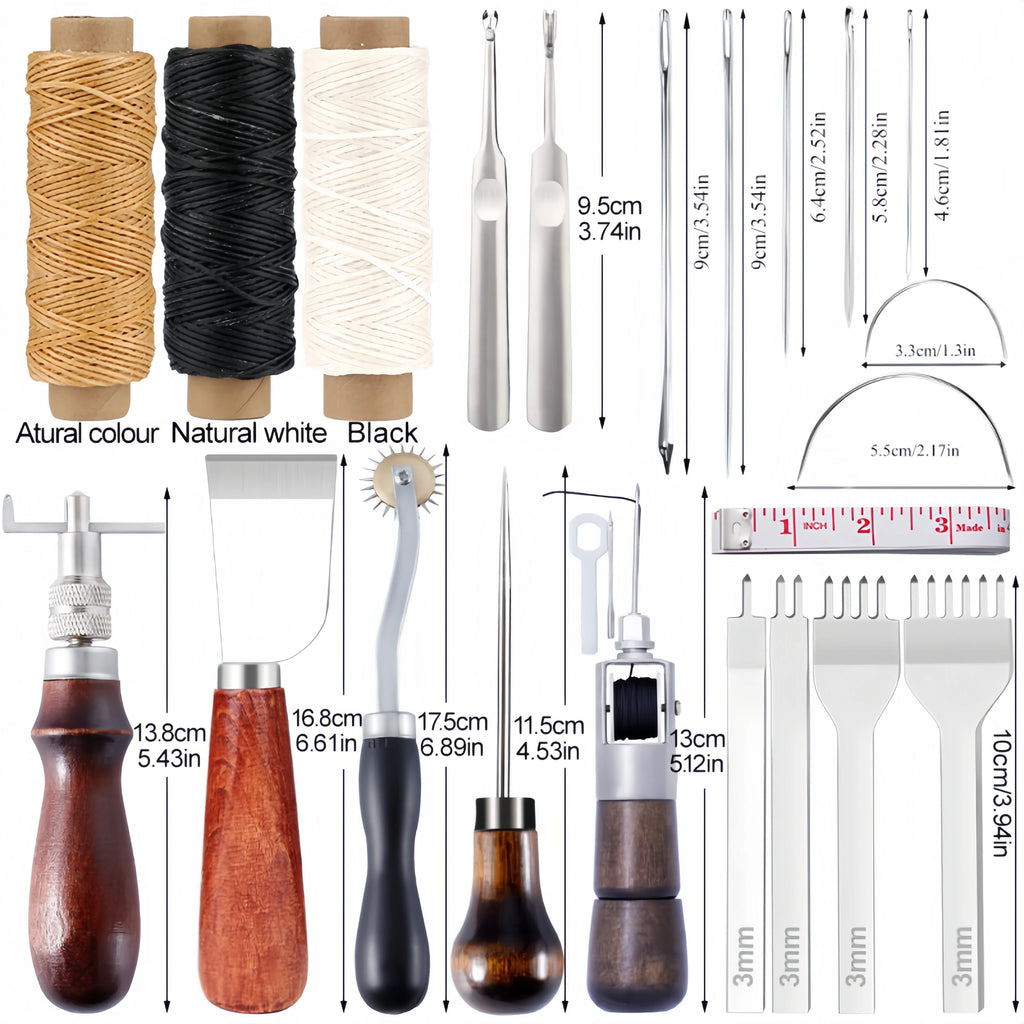 Professional Hand Sewing Leathercraft Tools Kit Saddle Groover Stitching Punch Carving Work Sets Tool For DIY Leather Accessory Zpaxo