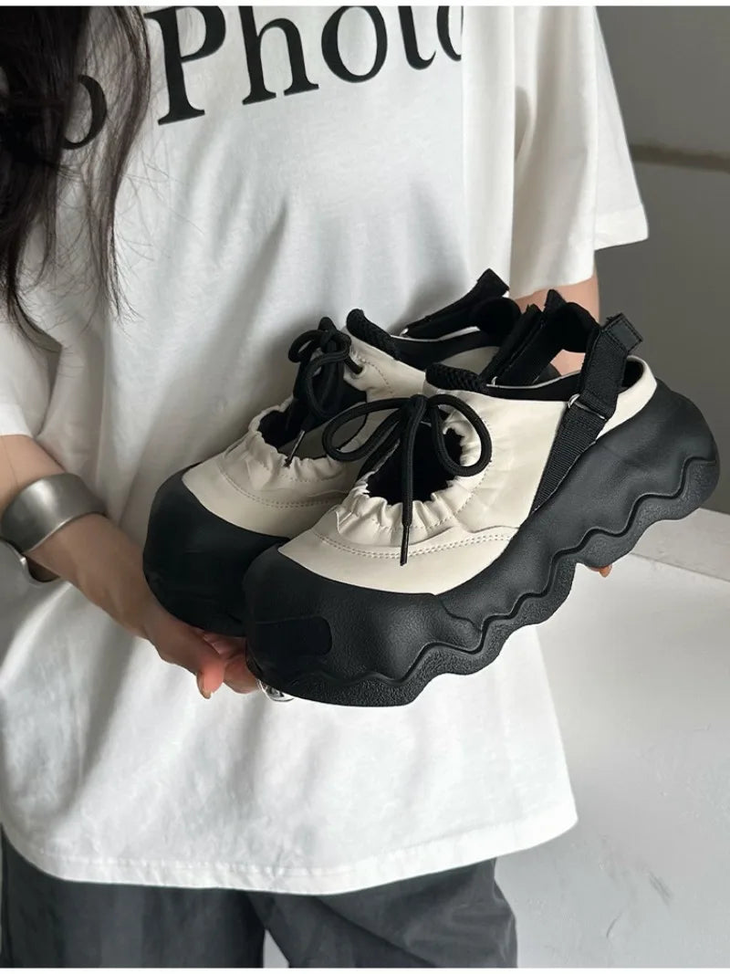 Summer Street Explosion Mary Jane Sandals Women's Wave Thick Bottom