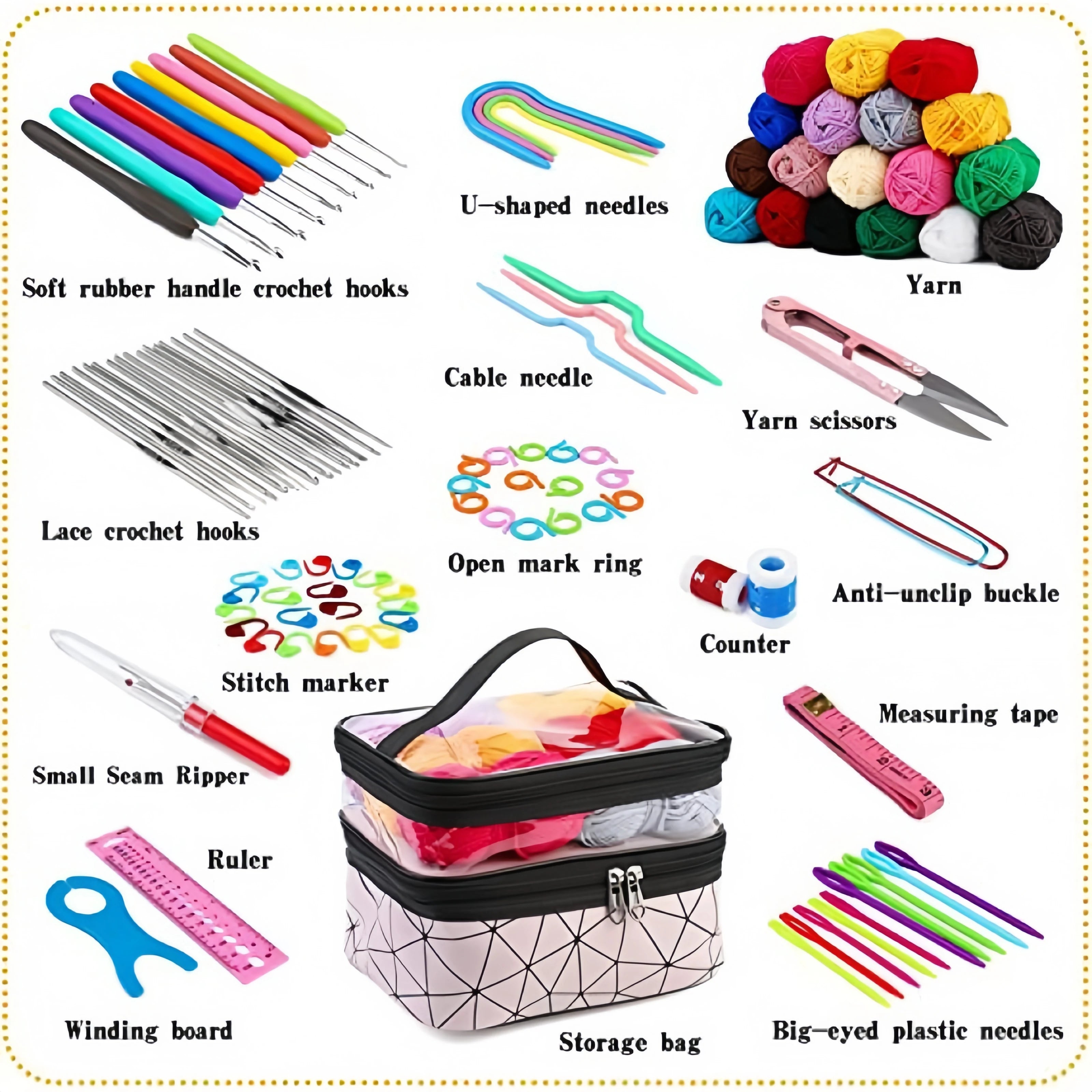 105 piece crochet hook set, complete set of DIY hand woven needle and thread, including yarn storage bag TPR hook Zpaxo