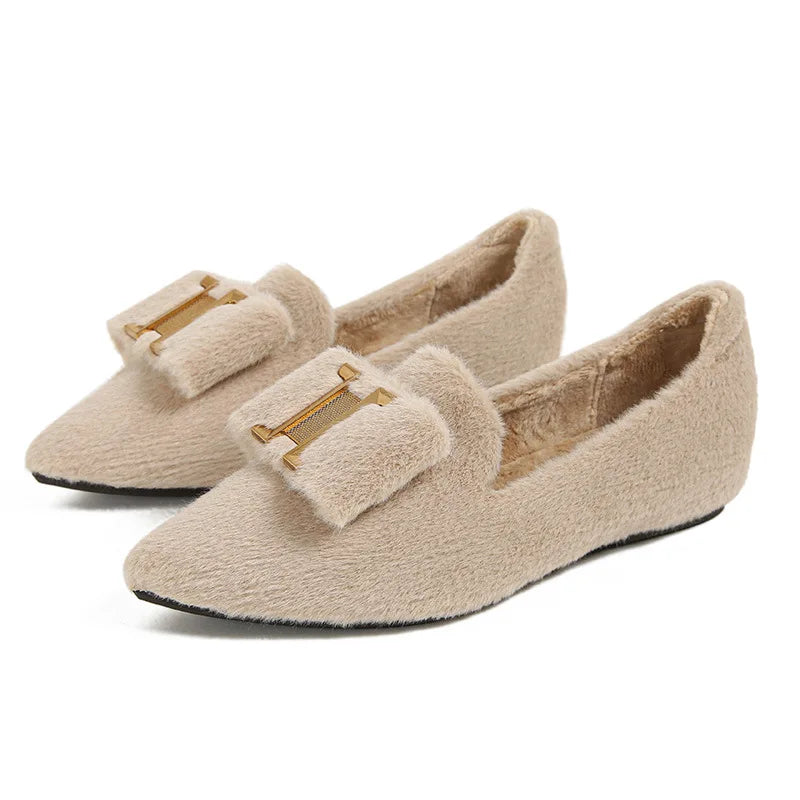 Flats Shoes for Women 2024 New Autumn Pointed Flat Mink Fur Winter Velvet Women's Loafers Ladies Shoes super big size 41 42 43 Zpaxo