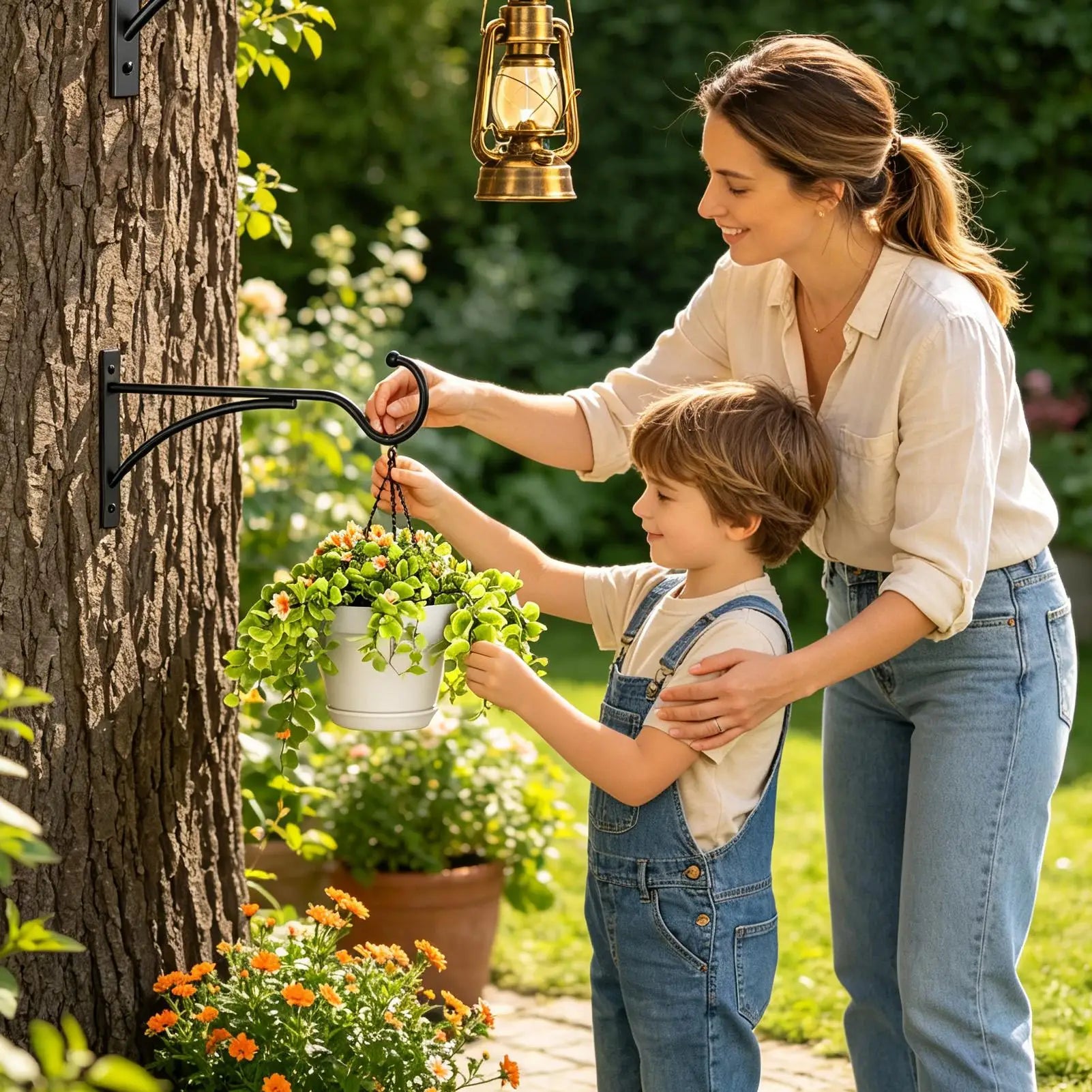Outdoor Plant Hanger 2-Piece Decorative Wall-mounted Metal Flower