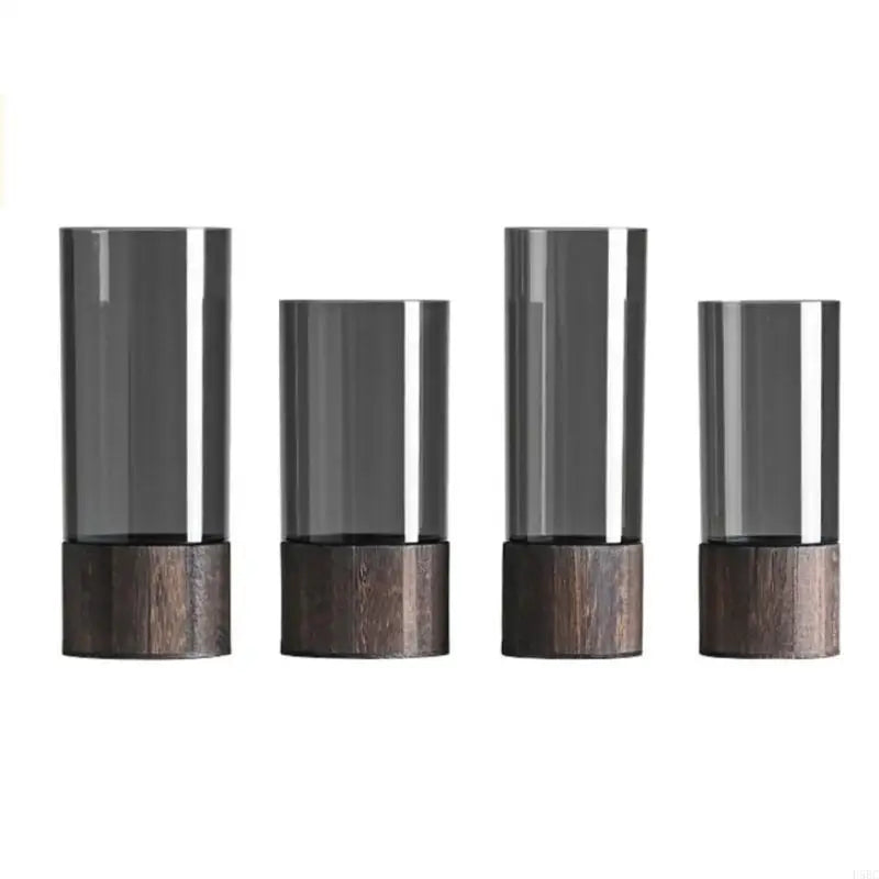 Artistic Acrylic Vases Wooden Base Square Cylindrical Flower Rustics