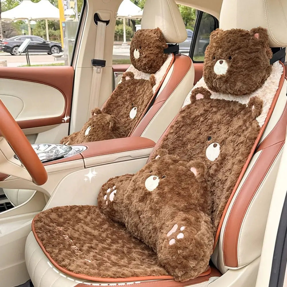 Soft Warm Bear Car Cushion Furry Non Slip Seat Universal Pillow Zpaxo