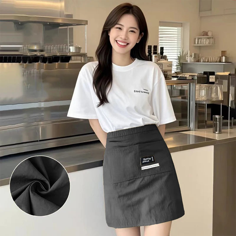 Ladies Canvas Kitchen Apron Restaurant Waitress Essential Extended Zpaxo Black