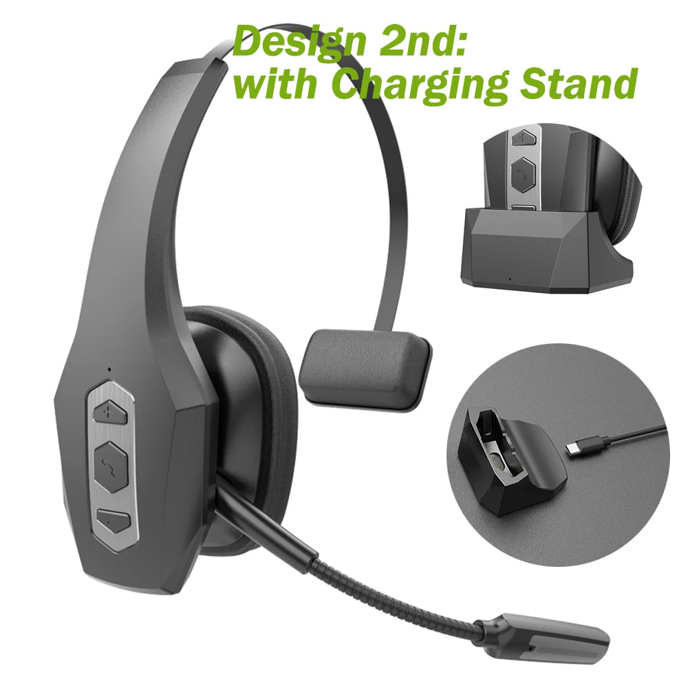 Trucker Bluetooth Headset Wireless Headphones Microphone Noise Zpaxo with Stand
