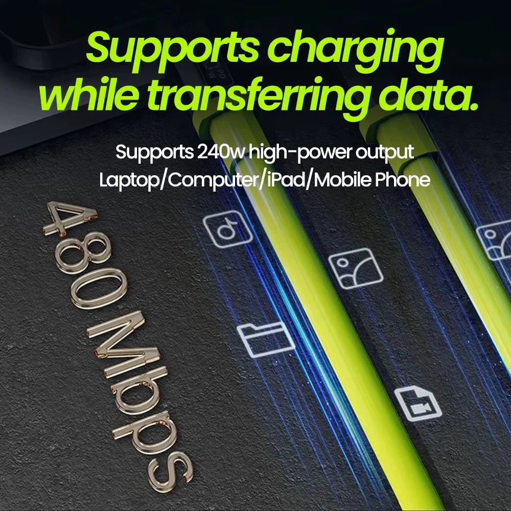 240W USB-C to USB-C Fast Charging Cable 6A | Universal USB-C Charging Cable Zpaxo