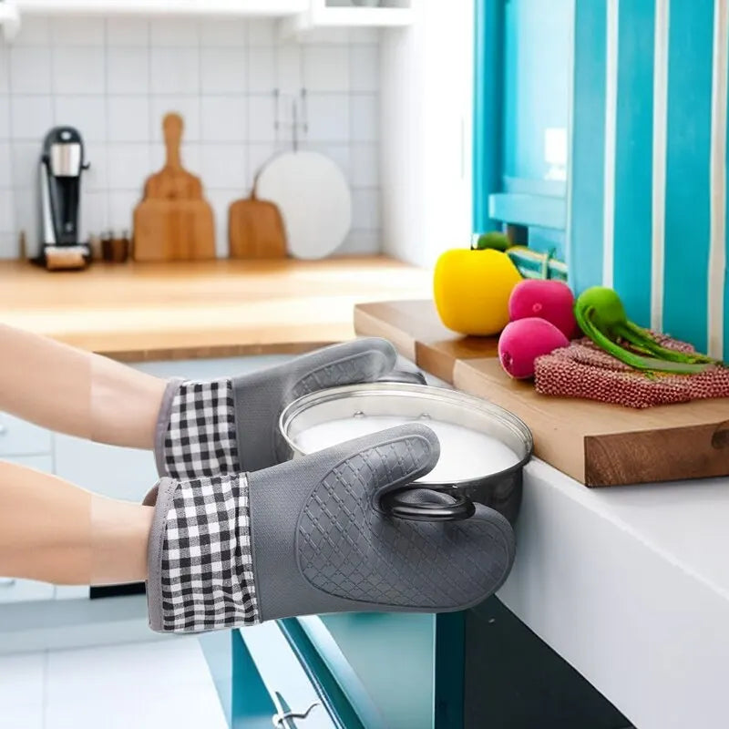 2/1pcs Silicone Insulated Glove, Anti Slip, Lengthened, Thickened, High-Temperature Resistant Kitchen Anti Scalding Device Zpaxo