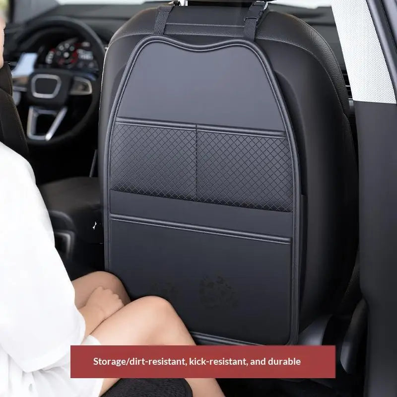PU Leather Car Seat Back Protector with Pockets & Tablet Holder