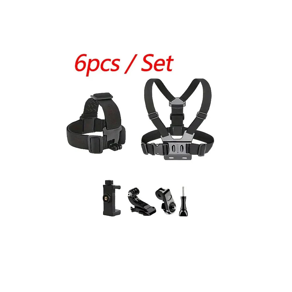 All-In-One 6pcs Action Camera Kit Head Strap Chest Straps Mount Adjustable Rotatable Phone Holder For GoPro Phone Osmo Insta 360 Zpaxo 6pcs set