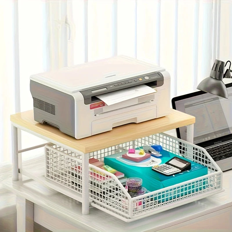 Maximize space! Sturdy hardwood shelf with drawer & wire basket. Perfect for coffee maker. Neat & compact. Zpaxo