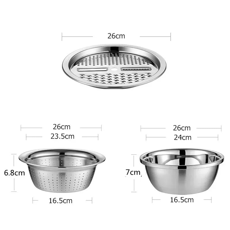 3 in 1 Vegetable Slicer Cutter Graters Drain Basket Stainless Steel Vegetable Salad Maker Bowl Kitchen Accessories Gadget Zpaxo