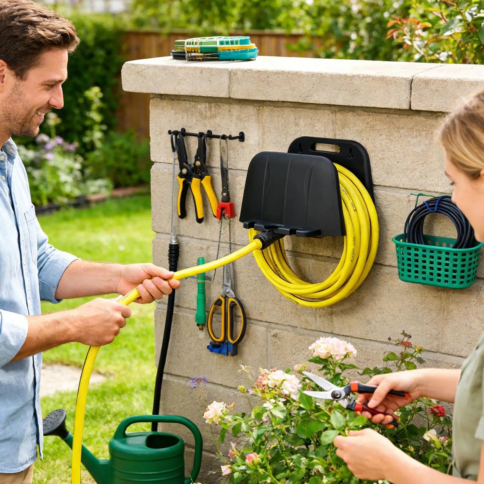 Garden Hose Holder Wall Mounted Space Saving Rack Water Hose Holders for Outside for Yard Farm Patio Beach Lawn Window Car Zpaxo