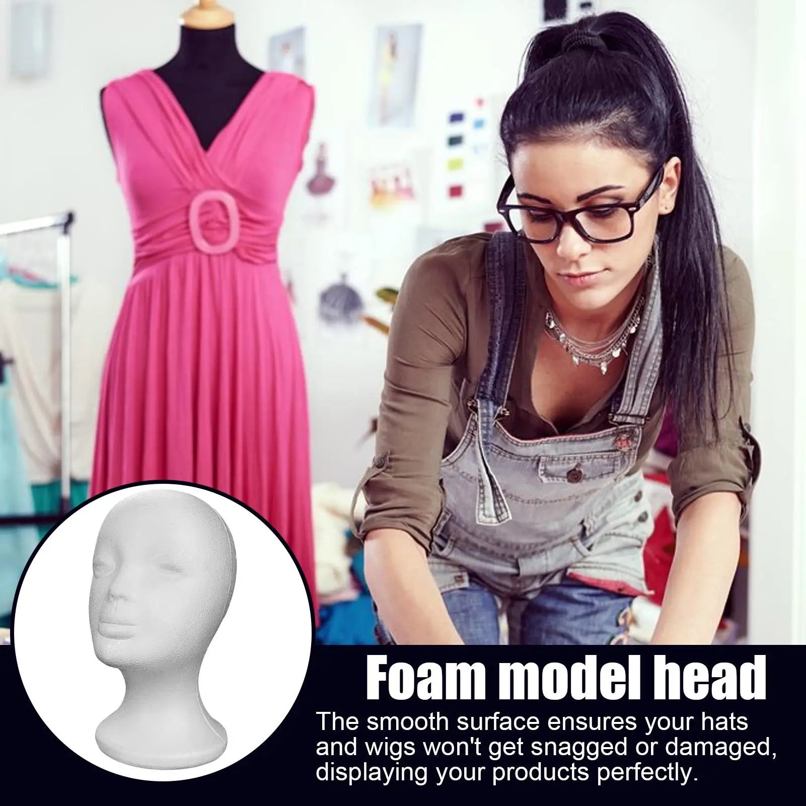 Mannequin Head Wigs Foam Female Model Glasses Hat Hairpieces Display