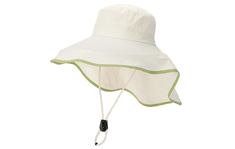 New summer sun protection and splash proof large hat with shawl comprehensive sun protection outdoor sun hat Zpaxo off-white sun hat