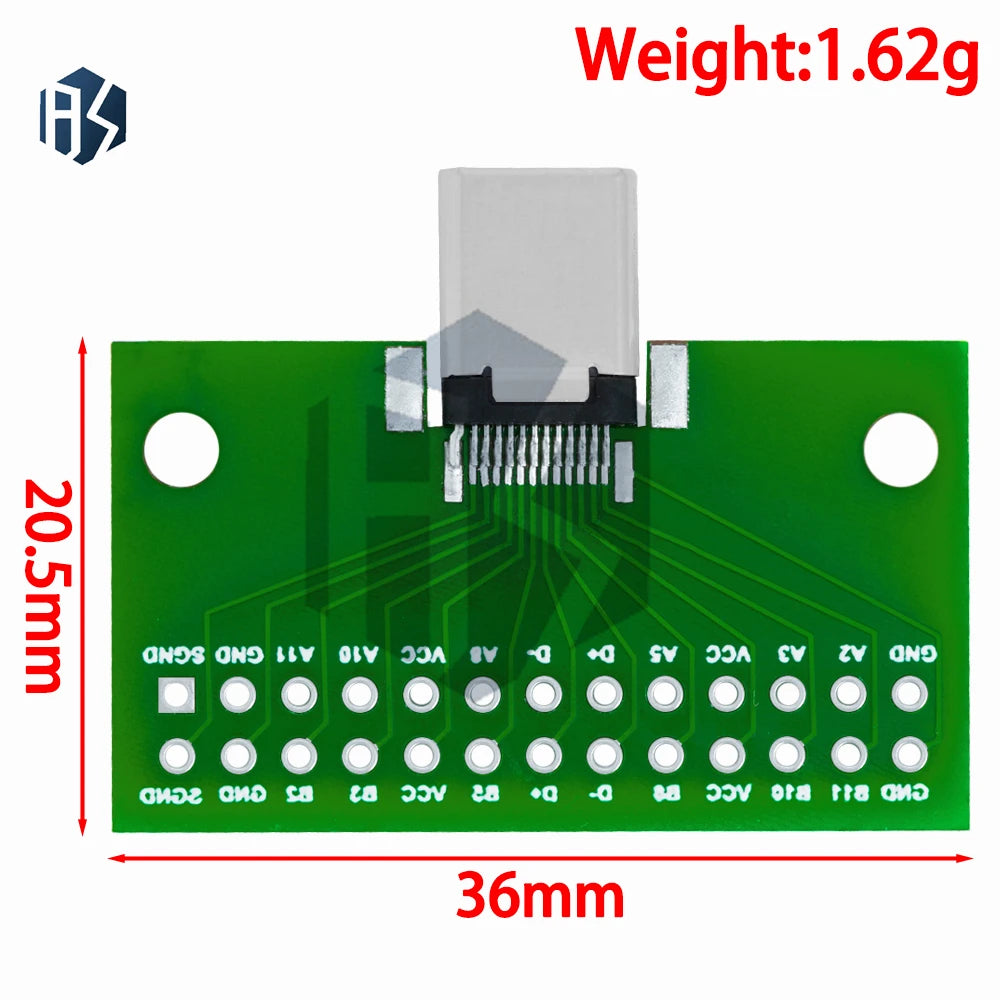 ‌USB 3.1 Gen1 Type-C Male-to-Female Adapter – 24-Pin 2.54mm Pitch Test Board with PCB for High-Speed Data Transfer Zpaxo