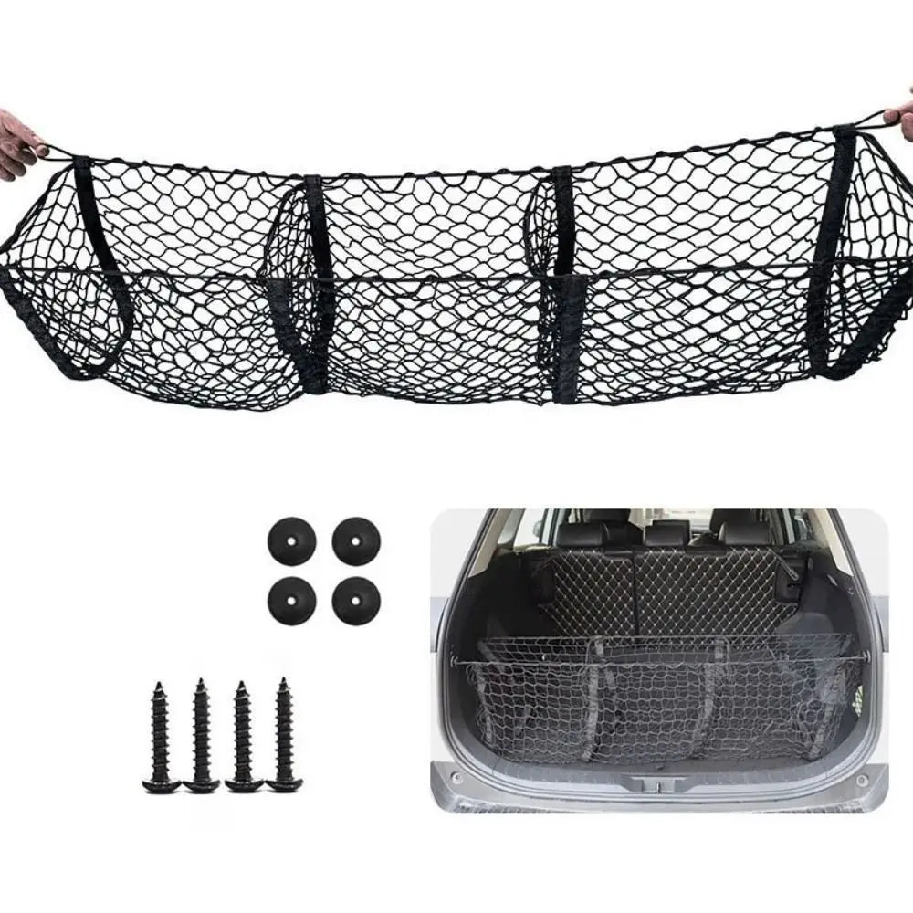 Three Grids Rear Truck Storage Bag Universal Suspension Type Luggage Nets Large Capacity Elastic Fabric Car Organizer Truck Zpaxo