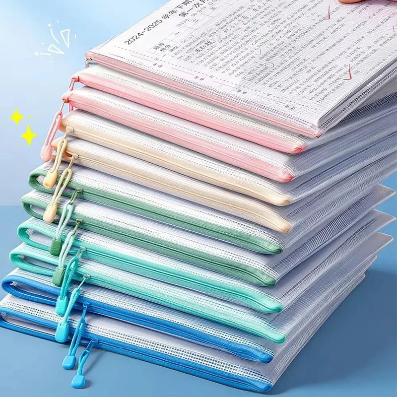 5-30Pcs Mesh Zipper Pouch Document Bag A4 A5 File Folder Pencil Case Waterproof Mesh Zipper Pouch For Teacher Desk File Sorting Zpaxo