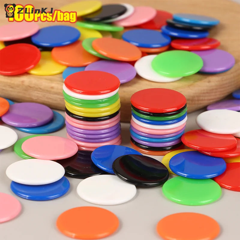 100Pcs/pack 25MM Plastic Montessori Learning Education Math Toy Plastic Poker Chips Bingo Chip Markers Token Zpaxo
