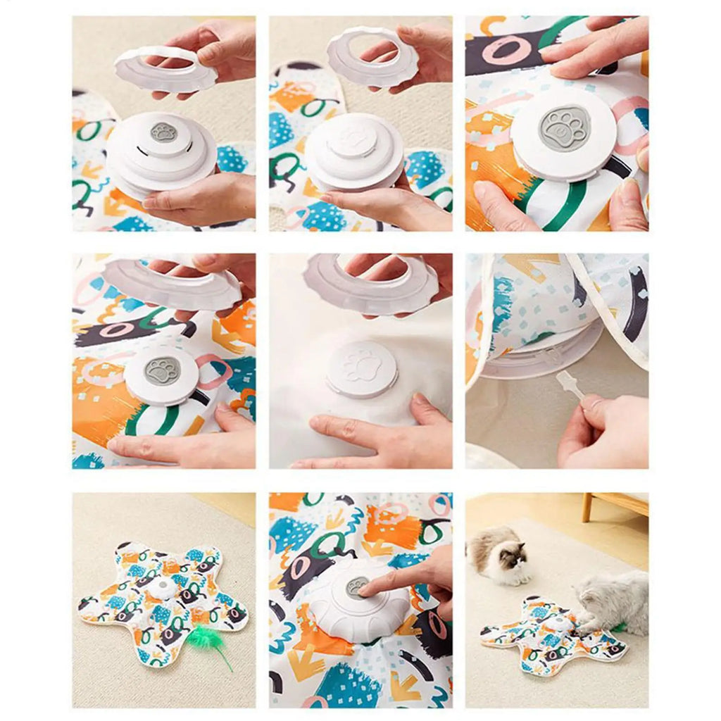 Cat Spin Mat 3 Modes Interactive Touch Activated Mat Star Shape Interactive Cat Toy for Kitten Play Home Indoor Bored Relief Zpaxo