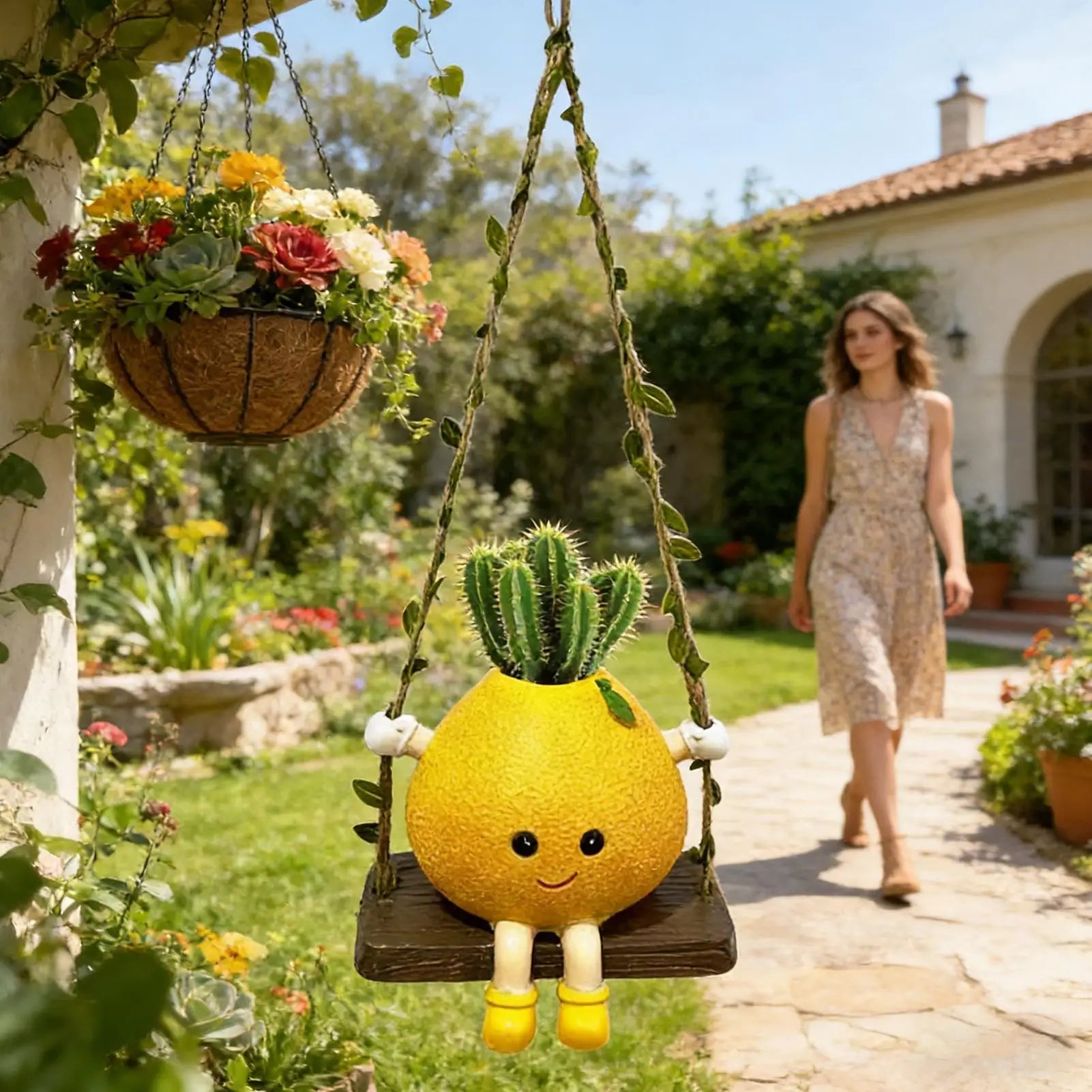 Swinging Planter Decorative Pomelo Swing Plant Pot Garden Planter for Plants Flowers Cactus Outdoor Garden Backyard Indoor Zpaxo