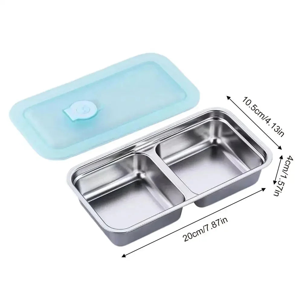 Reusable Stainless steel double compartment lunch box with lids,Stainless Steel Lunch Snack Box,Food Storage Containers liyi Zpaxo Double grid 1pc