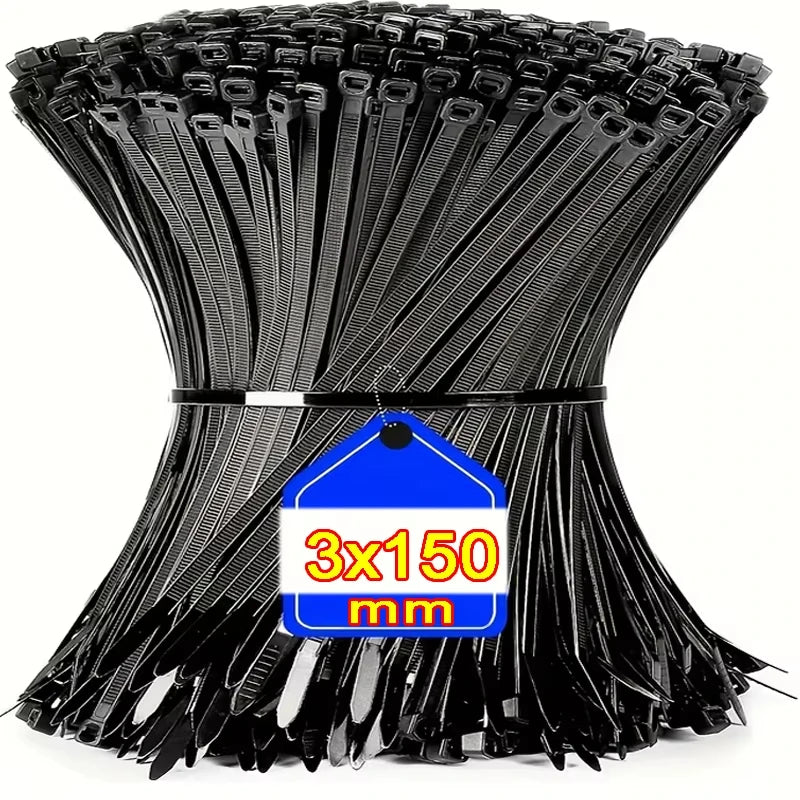 Cable Tie Self-locking Nylon Fastening Strap Cable-Tie-Set Cable Zip Tie Fastening Ring Zip Wraps Strap Tie Cable Organizer Zpaxo Black-3x150mm 500pcs
