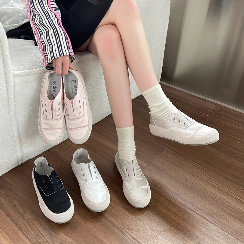Women's Slip-on Sneakers Satin Casual Flat Bottom Spring Design