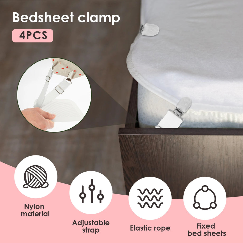 4Pcs Bed Sheet Straps Adjustable Elastic Length Bed Sheet Holders Mattress Clip Fasteners Cover Blankets Grippers Fixing Bedding Zpaxo