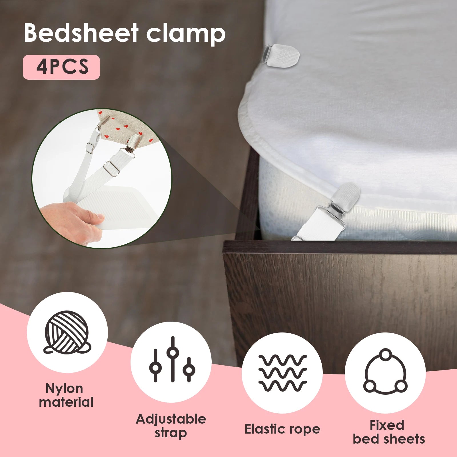 4Pcs Bed Sheet Straps Adjustable Elastic Length Bed Sheet Holders Mattress Clip Fasteners Cover Blankets Grippers Fixing Bedding Zpaxo