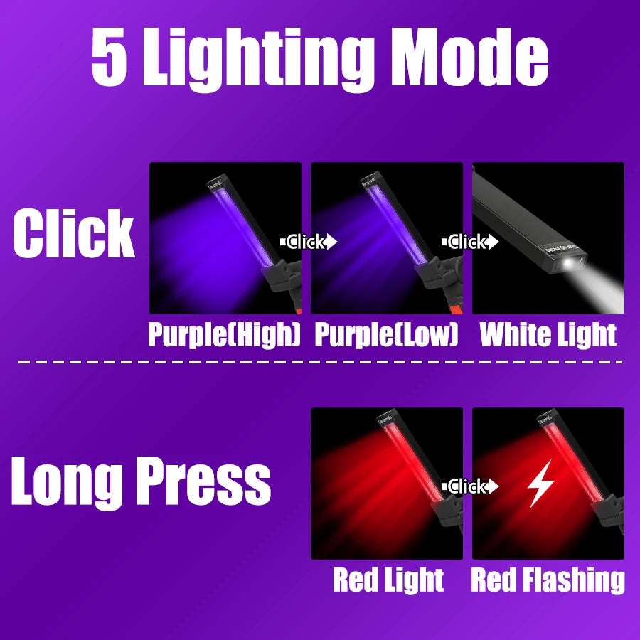 UV Black Light Flashlight USB Rechargeable – 5 Modes, 395nm