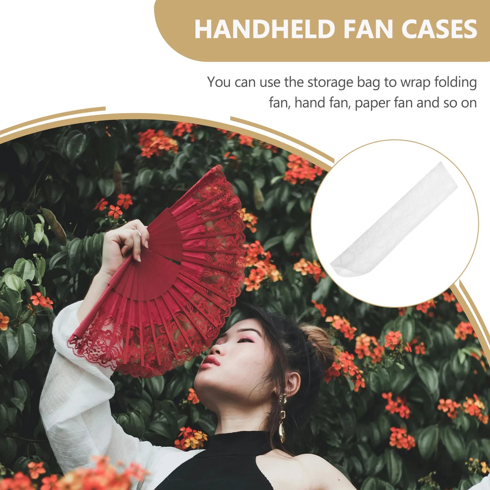 Reusable Folding Hand Fan Bag Premium Lace Storage Pouch Paper