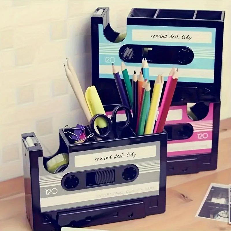 Retro Cassette Distributor Pen Holder Office Supplies Storage Box