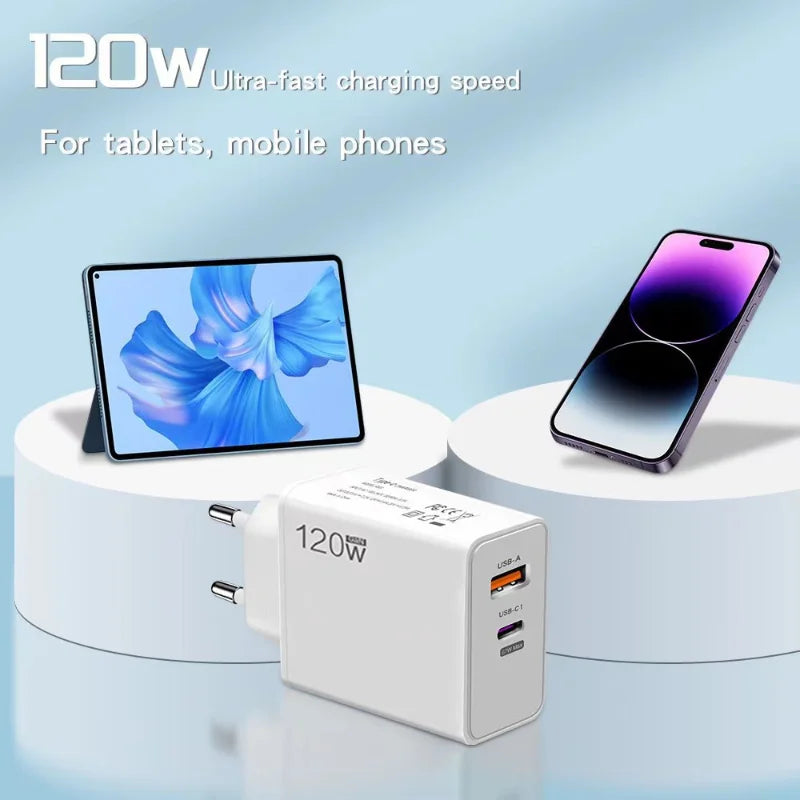 120W Charger Turbo Fast Charging EU US UK Wall Hypercharge Adapter