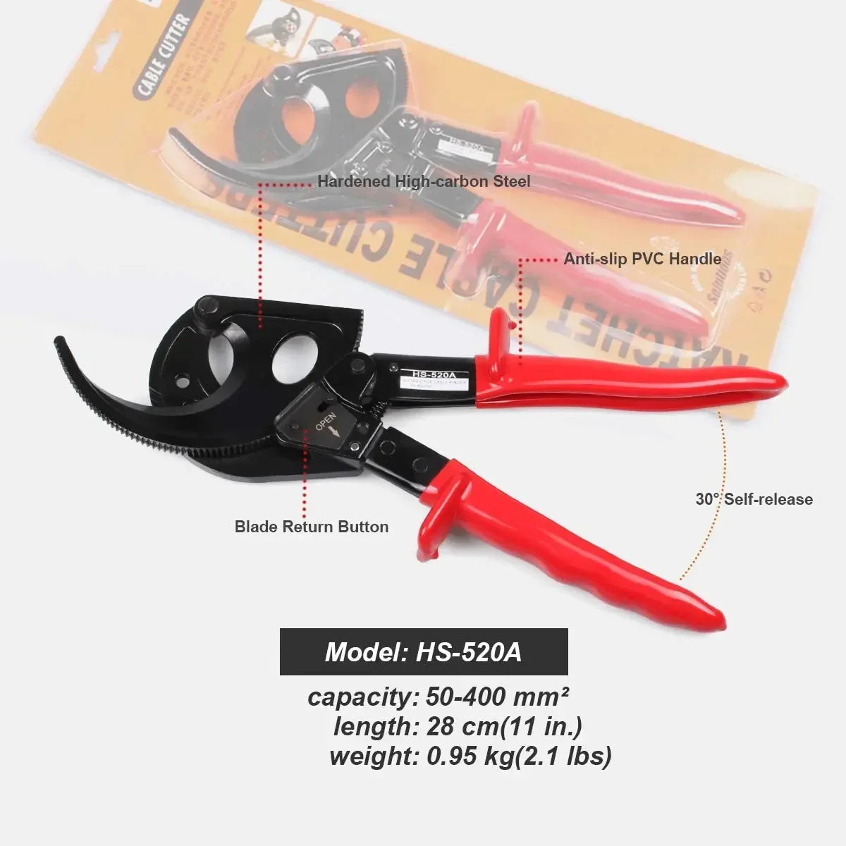 Ratchet Cable Cutter Heavy Duty Wire Aluminum Copper Up 400mm