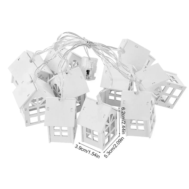 10LED 2M Christmas Wooden House LED Fairy Light String Home Hanging Garland Xmas Tree Ornaments Decoration Lamp 2025 New Year Zpaxo