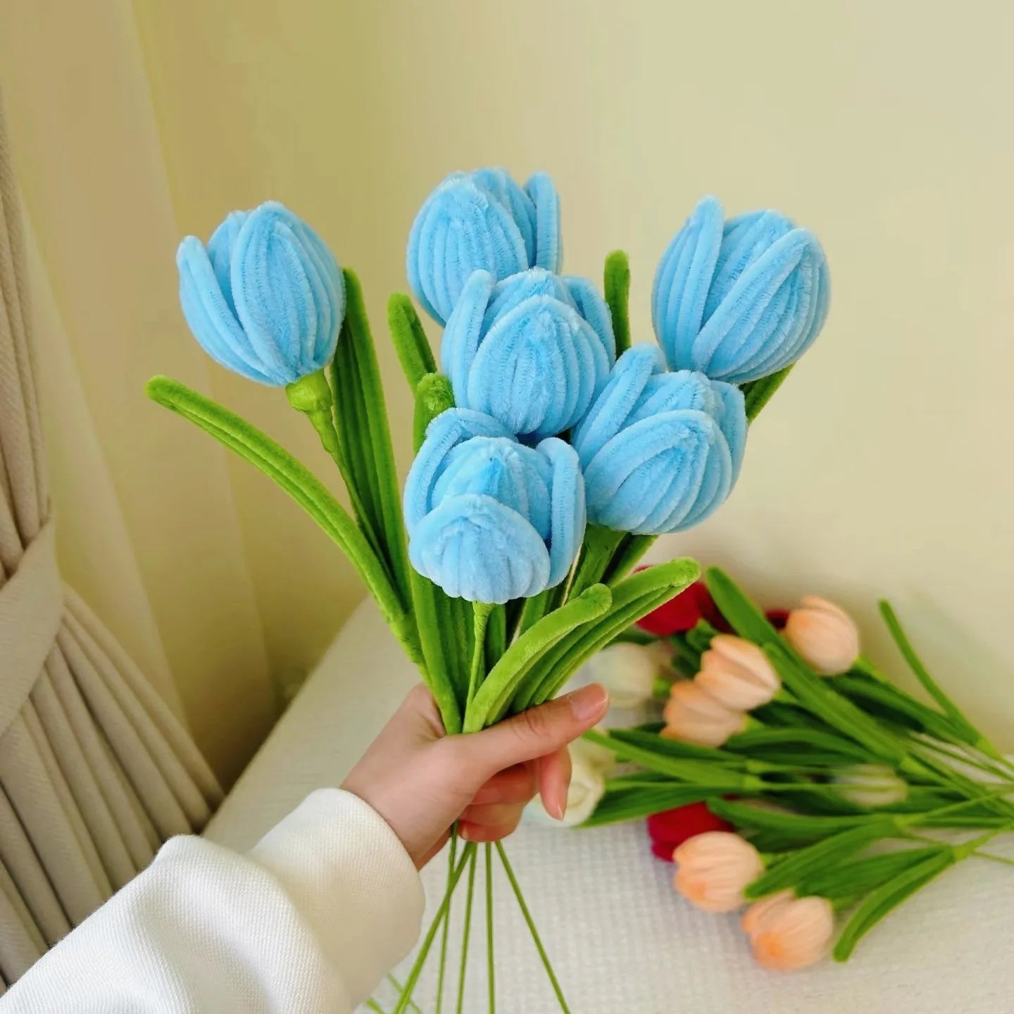 Twisted Rod Bouquet Tulip Handmade Plush Flower Pipe Cleaner Craft Zpaxo Blue 8pcs