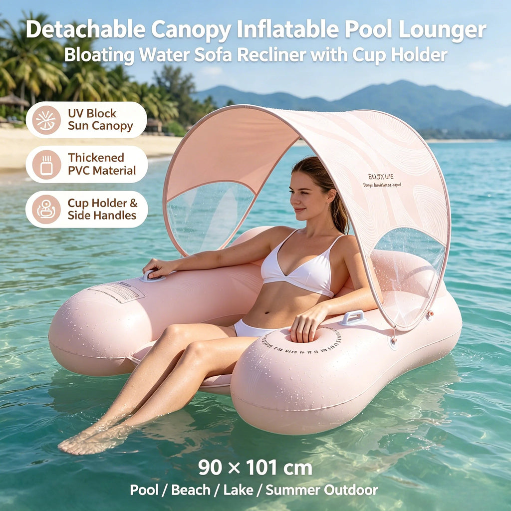 Detachable Sunshade Inflatable Pool Floating Lounger UV Protection Water Sofa Recliner with Cup Holder for Summer Beach Outdoor Zpaxo