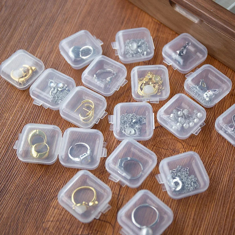 100 Mini Jewelry Storage Boxes Plastic Transparent Square Box Pill
