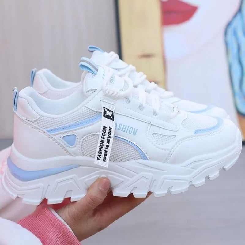 Women Sneakers Breath Thick Bottom Lightweight Sports Shoes 2025 New Lace-up Wedge Sneakers Women Comfortable Leisure Shoes Zpaxo