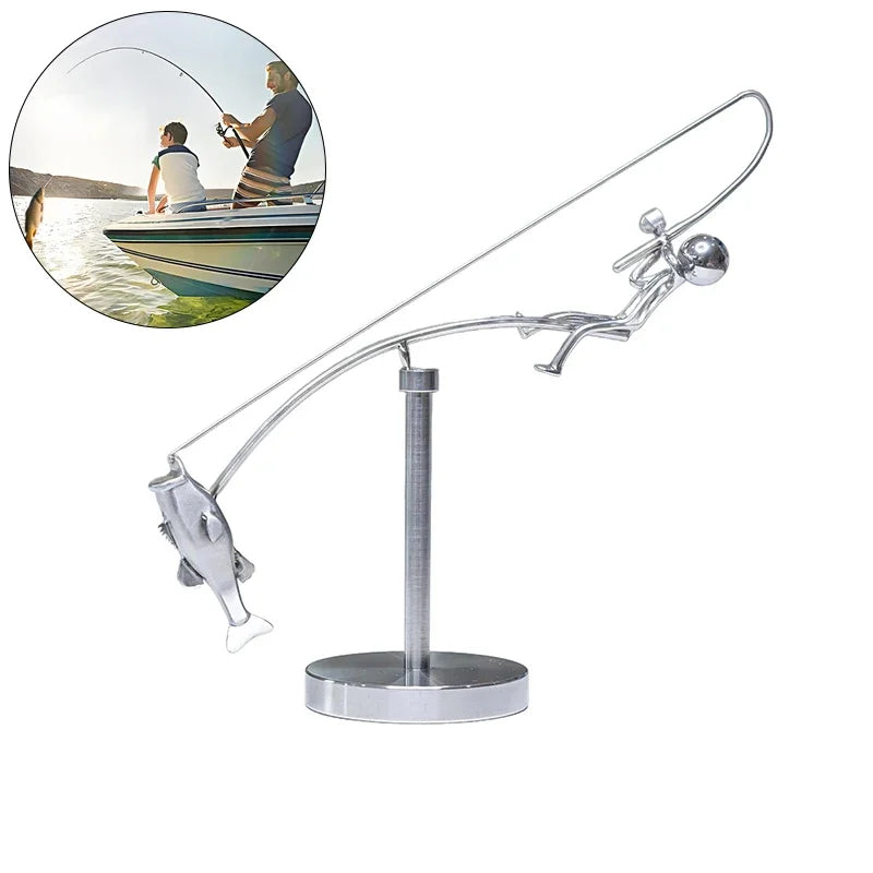 1Pcs Kinetic Fishing Sculpture - Balance Art For Your Space Balance Art Sculpture Fisherman Home Decoration 23cm x 22cm Zpaxo