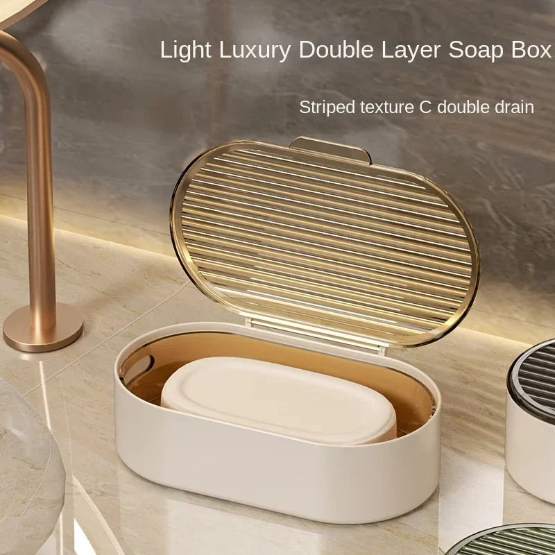 Double Layer Soap Dish with Lid & Drain | Bathroom Soap Box Soap Dish Zpaxo