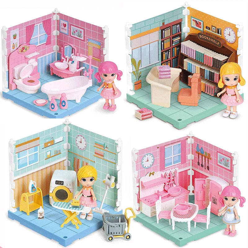 DIY Miniature Dollhouse Furniture Simulated Bedroom Kitchen